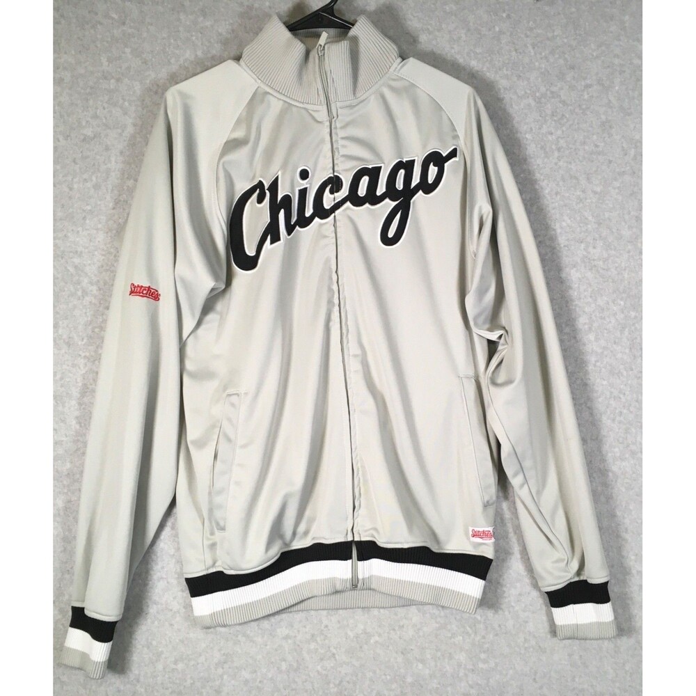 Chicago White Sox Zip Up Stitches Grey Athletic Jacket MLB Mens Size Medium